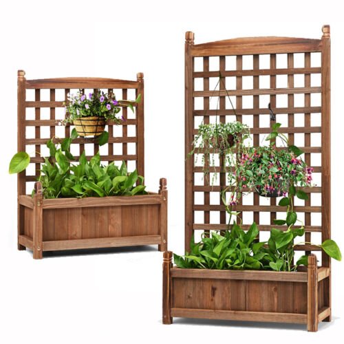 wood planters raised beds with trellis 115/ 76cm high planter box f