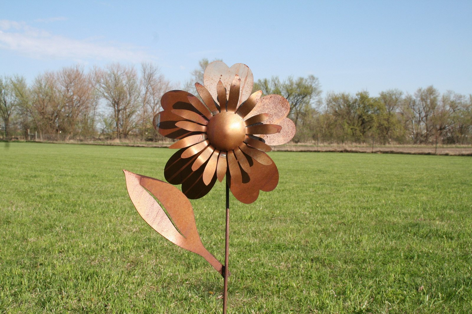 large metal sunflower, metal flower stake, garden flowers, flower