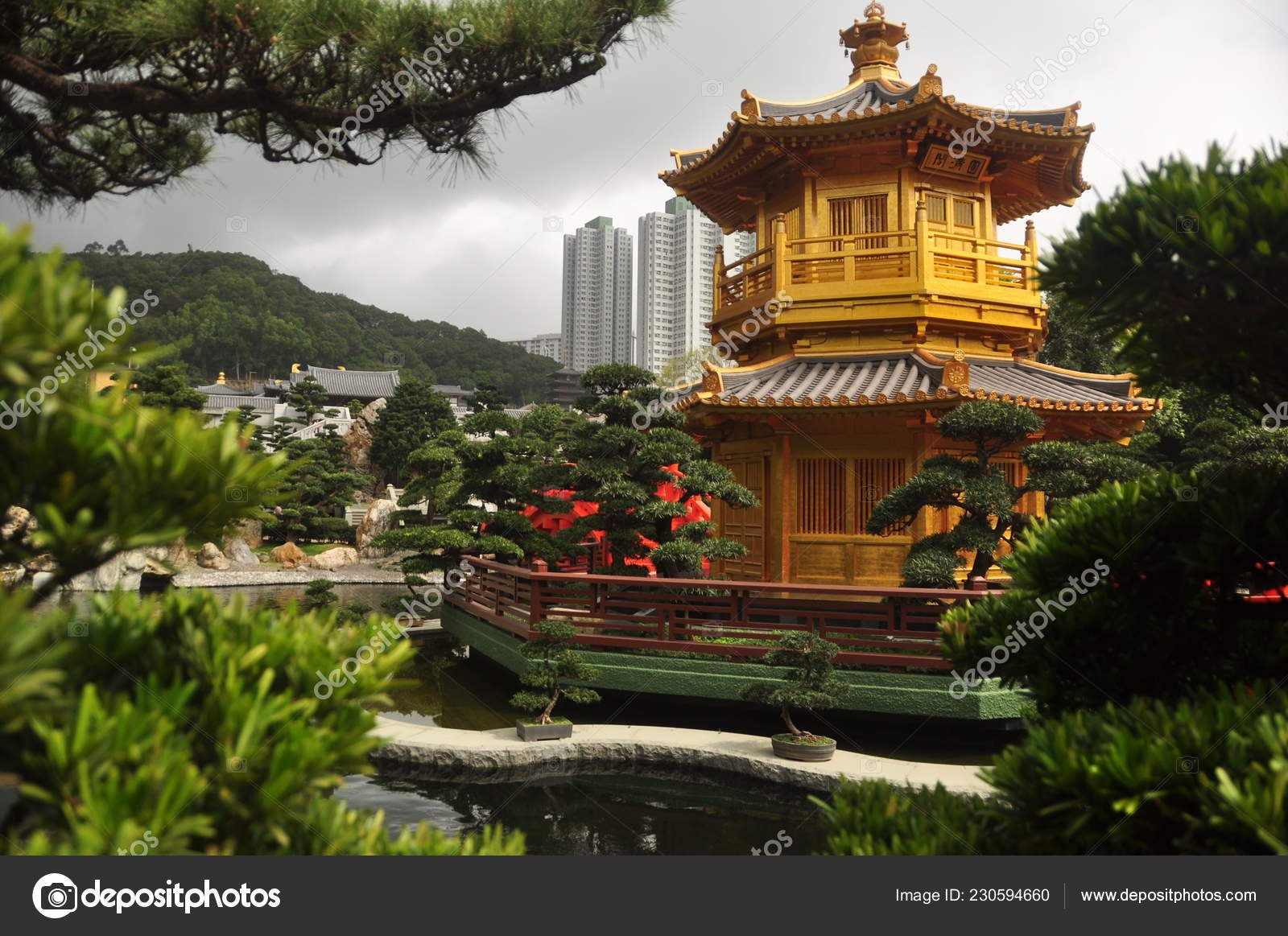 beautiful oriental garden city view golden oriental tower