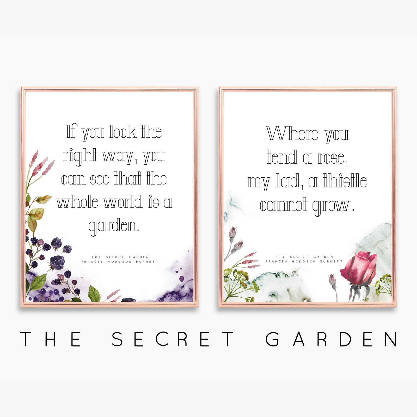 the secret garden poster set of 2 prints nature lover gift botanical prints  rose print nature prints inspirational quotes book downloadable
