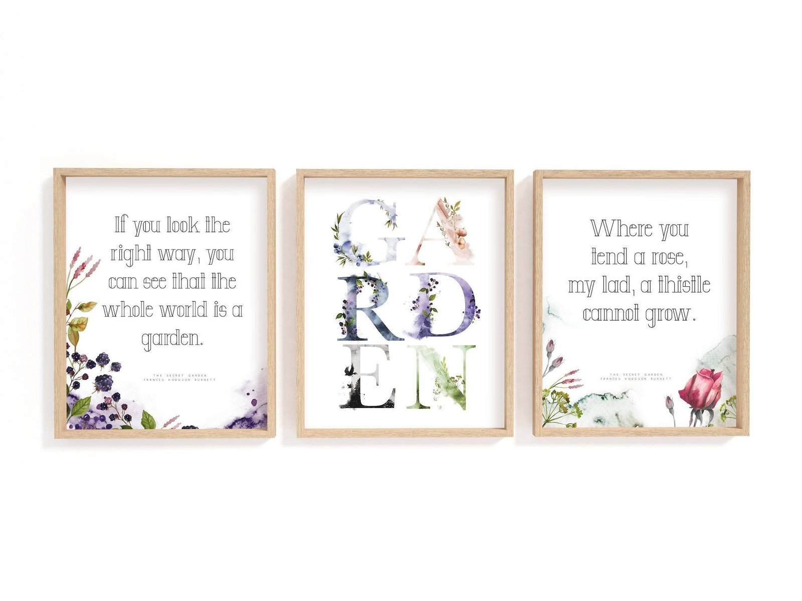 the secret garden art print set of 3 nature prints literary poster book  quote prints nature lover gift floral wall decor printable download