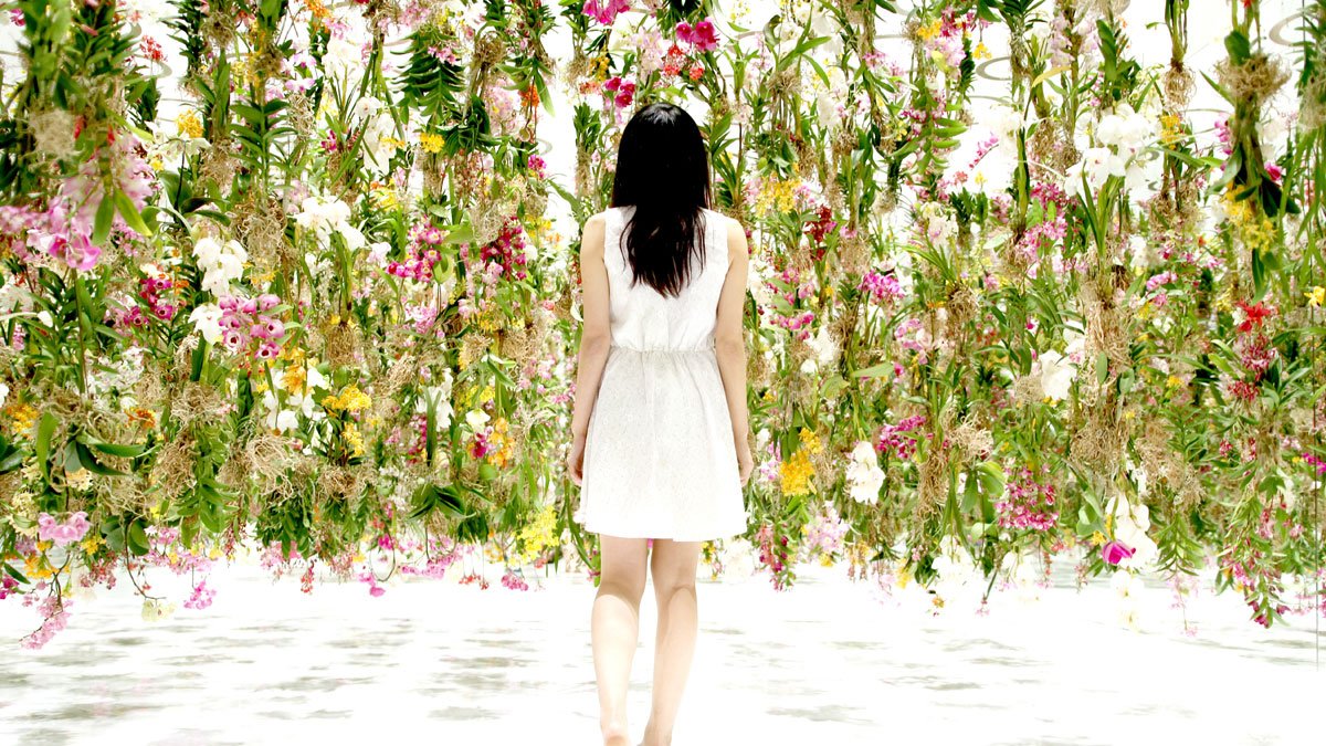 floating garden in japan where flowers move skyward as you approach