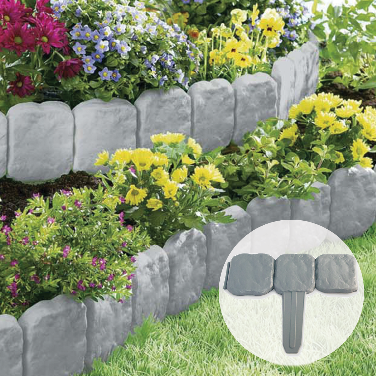 details zu grey stone slab effect garden border plastic edging flower bed  grass lawn liner