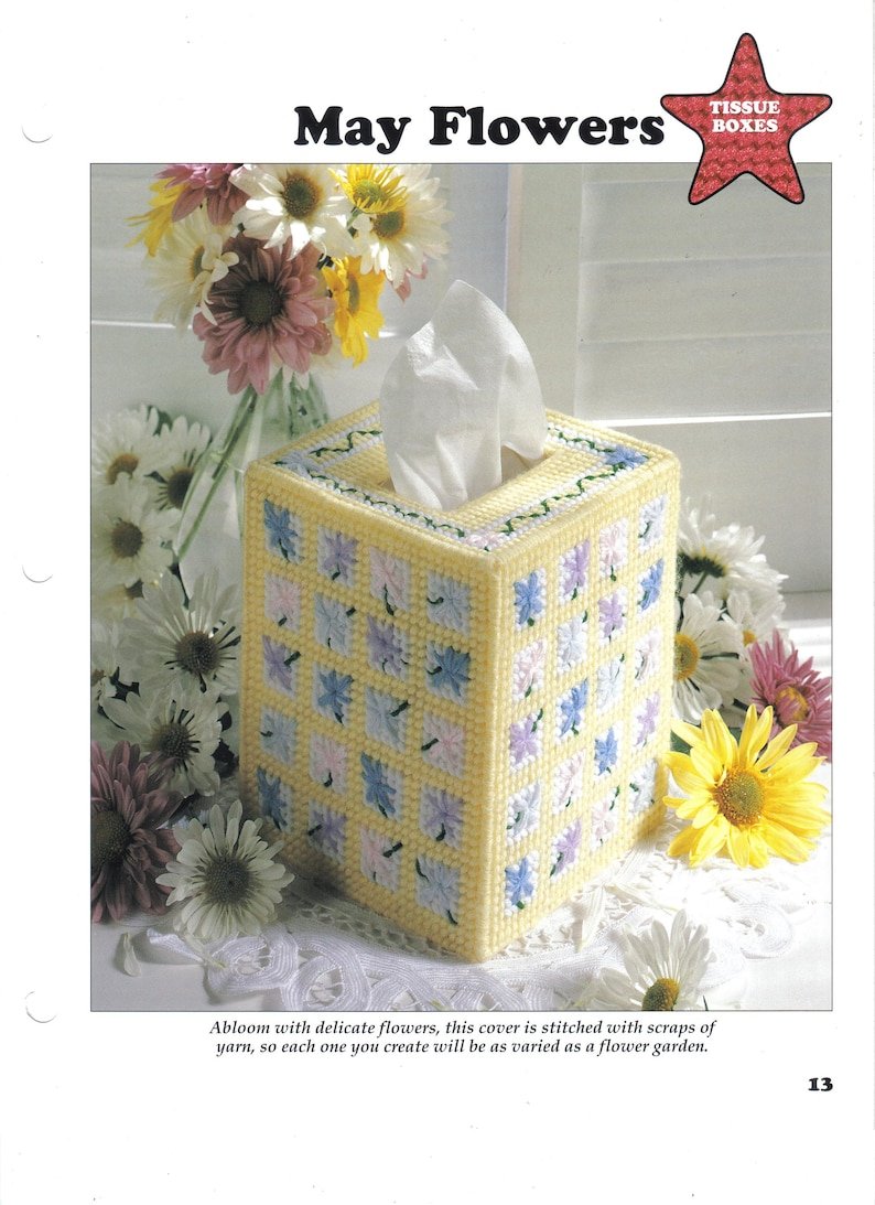 may flowers tissue cover plastic canvas pattern | etsy