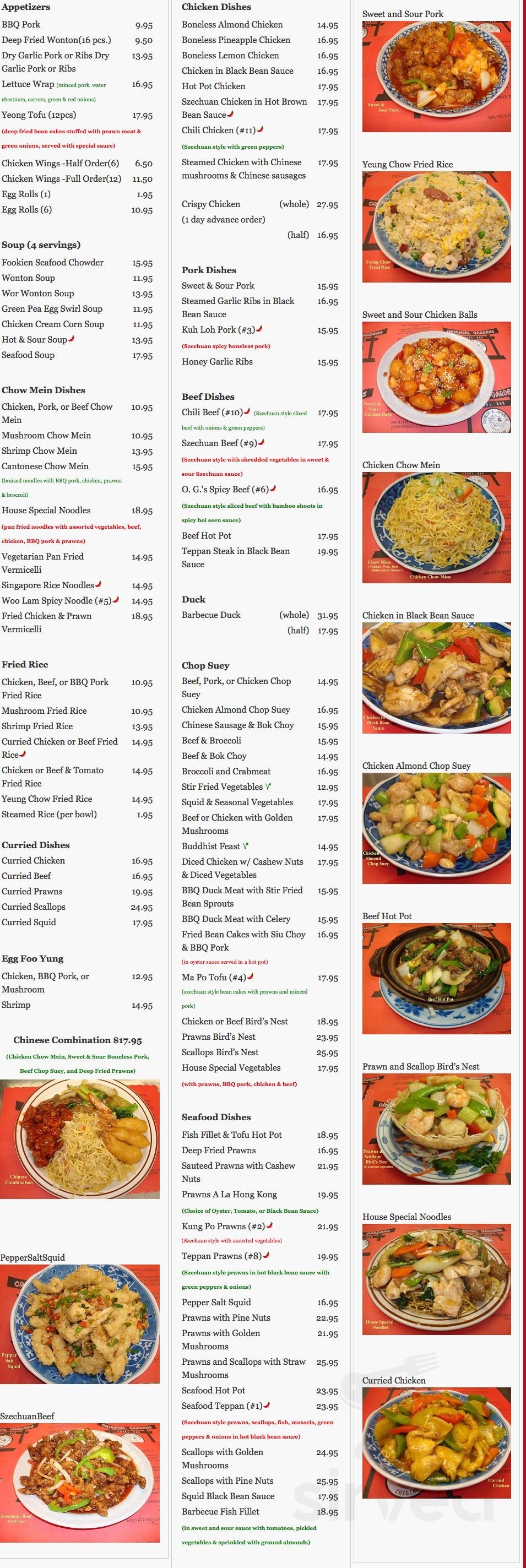 menu for oriental gardens restaurant ltd in kamloops