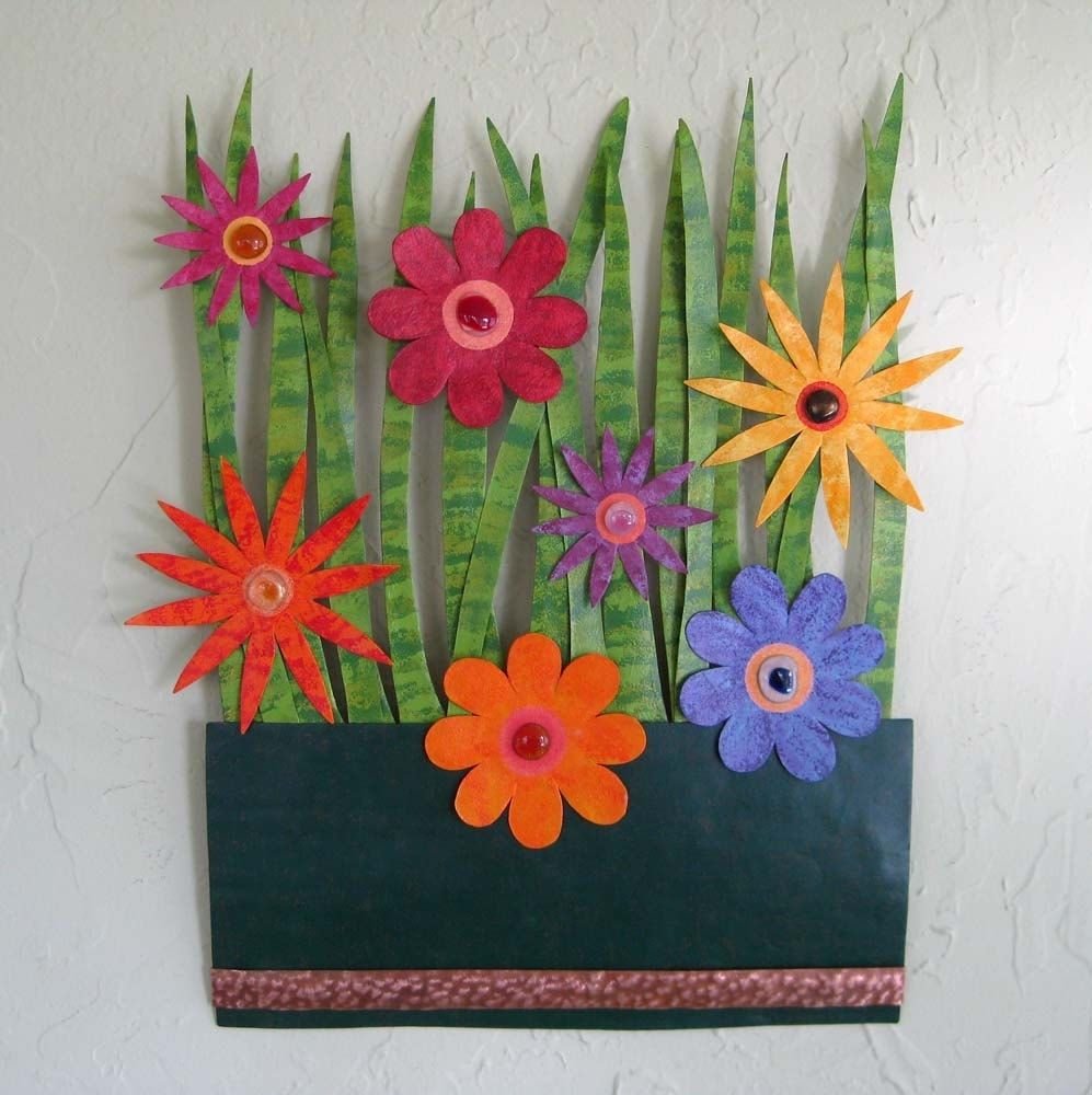 hand crafted handmade upcycled metal flower garden wall art