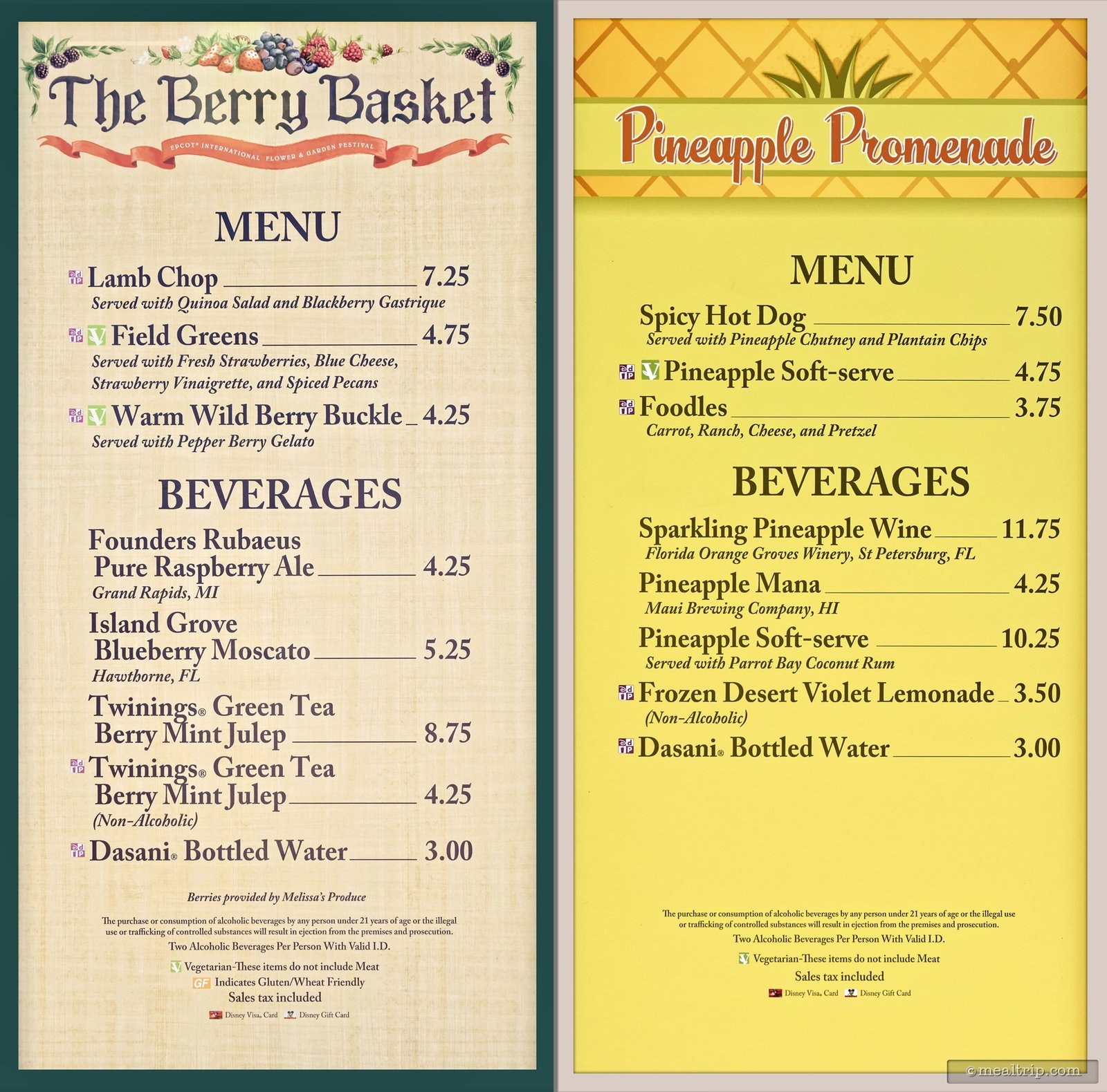 photos from menu boards and prices for 2017 food booths - epcot