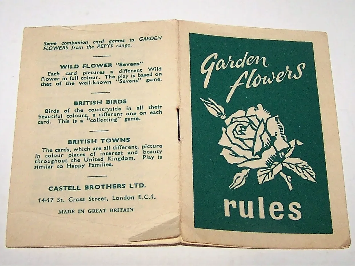pepys “garden flowers” card game, dora ratman designer, c.1961