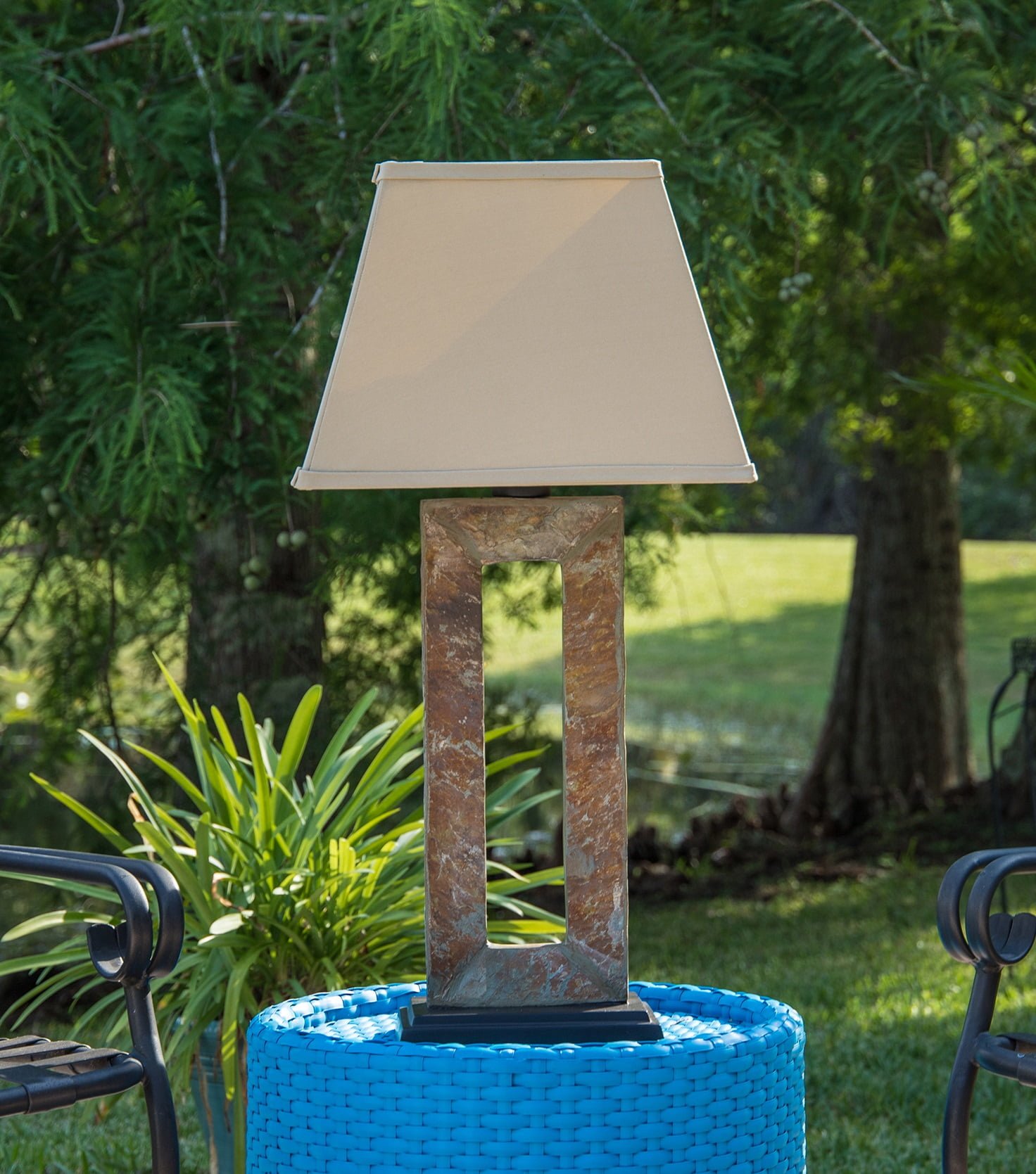 kenroy home geometric all-weather outdoor table lamp, 32 inch height