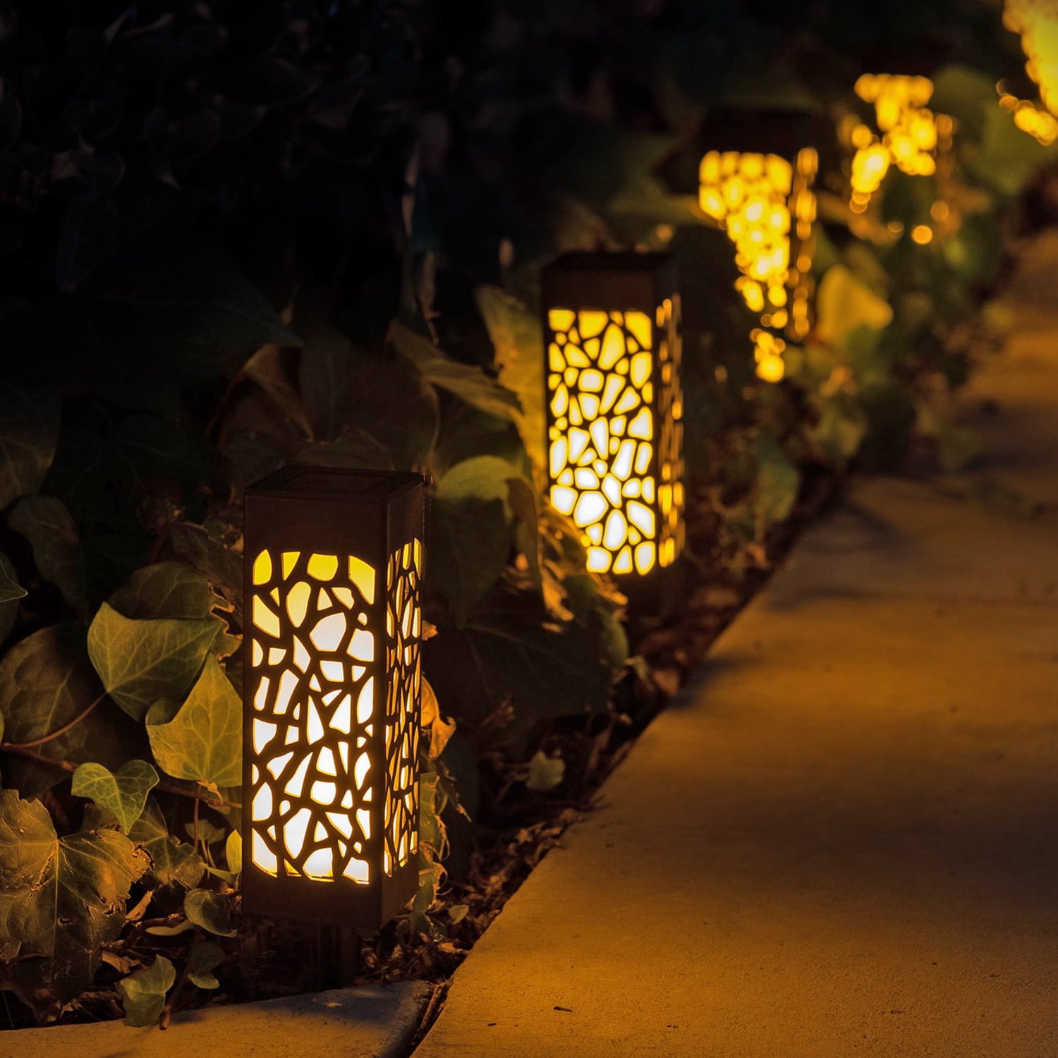flamebrite solar pathway light, 4 flickering glow decorative outdoor