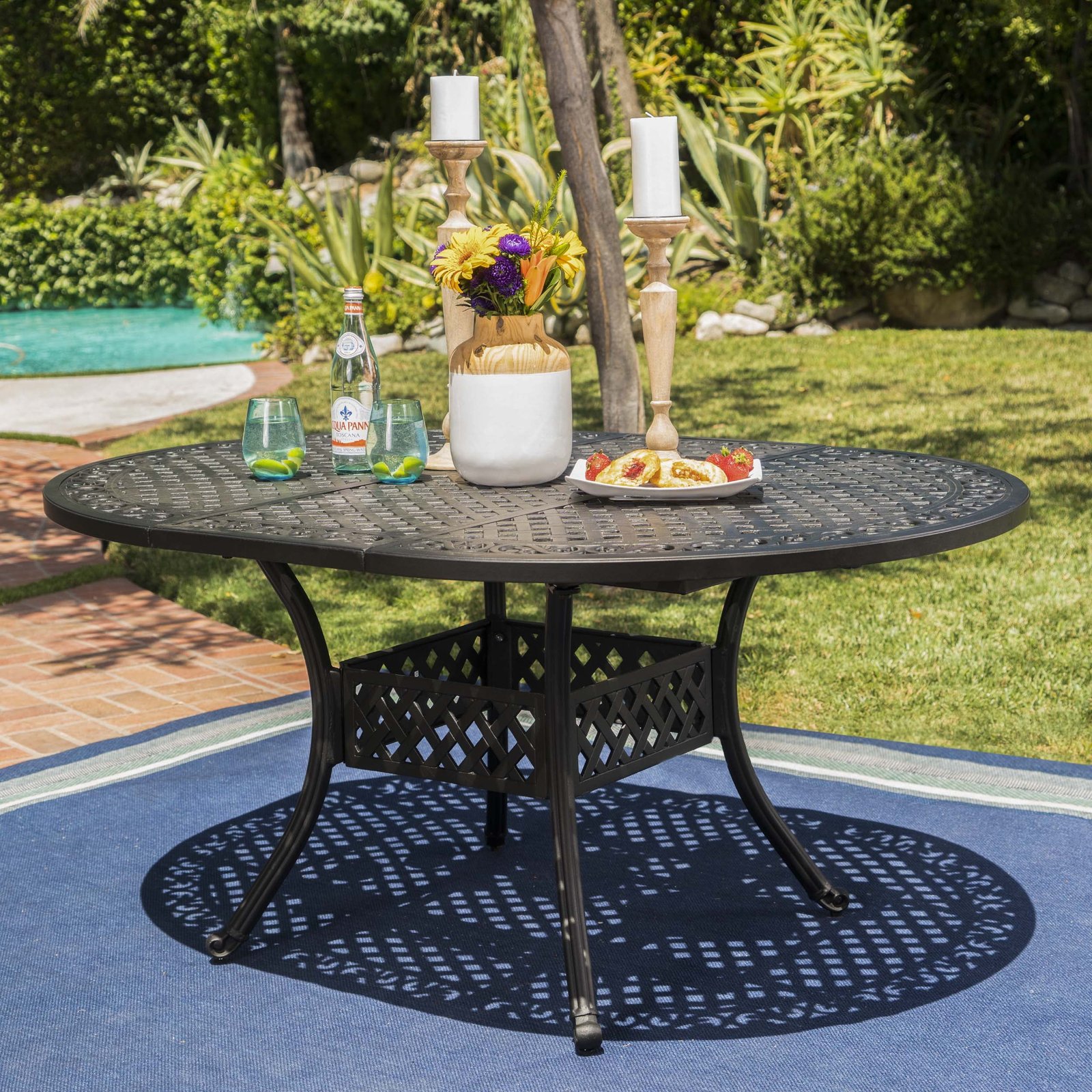 carrie outdoor 7 piece aluminum dining set with expandable dining table
