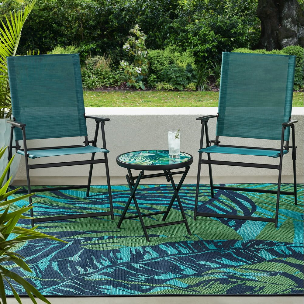 mainstays greyson square outdoor patio steel sling folding chair, teal