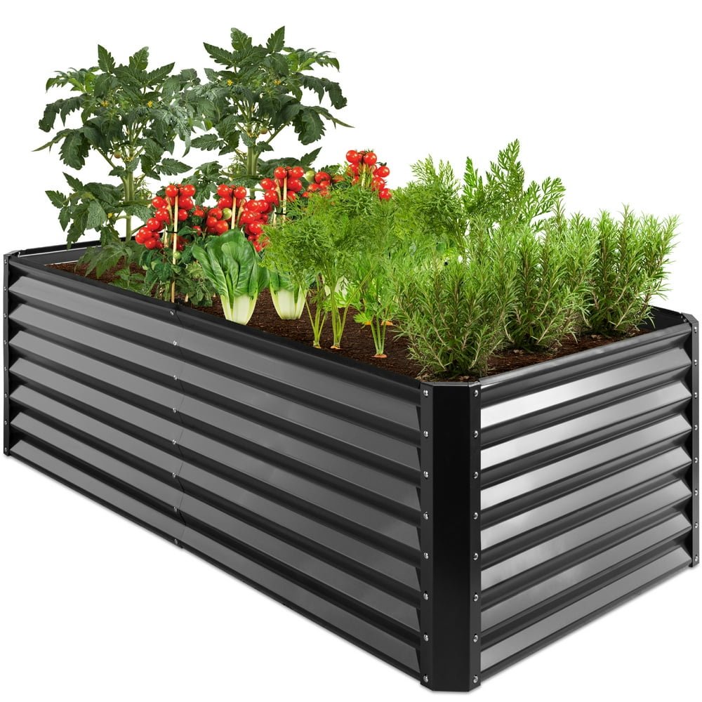 best choice products 6x3x2ft outdoor metal raised garden bed, planter