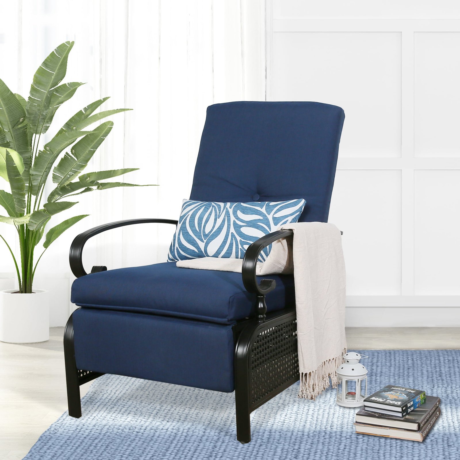 ulax furniture indoor outdoor recliner chair, patio metal lounge chair