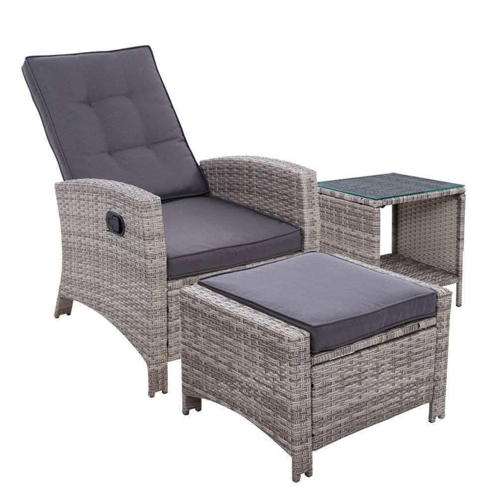 gardeon outdoor setting recliner chair table set wicker lounge patio