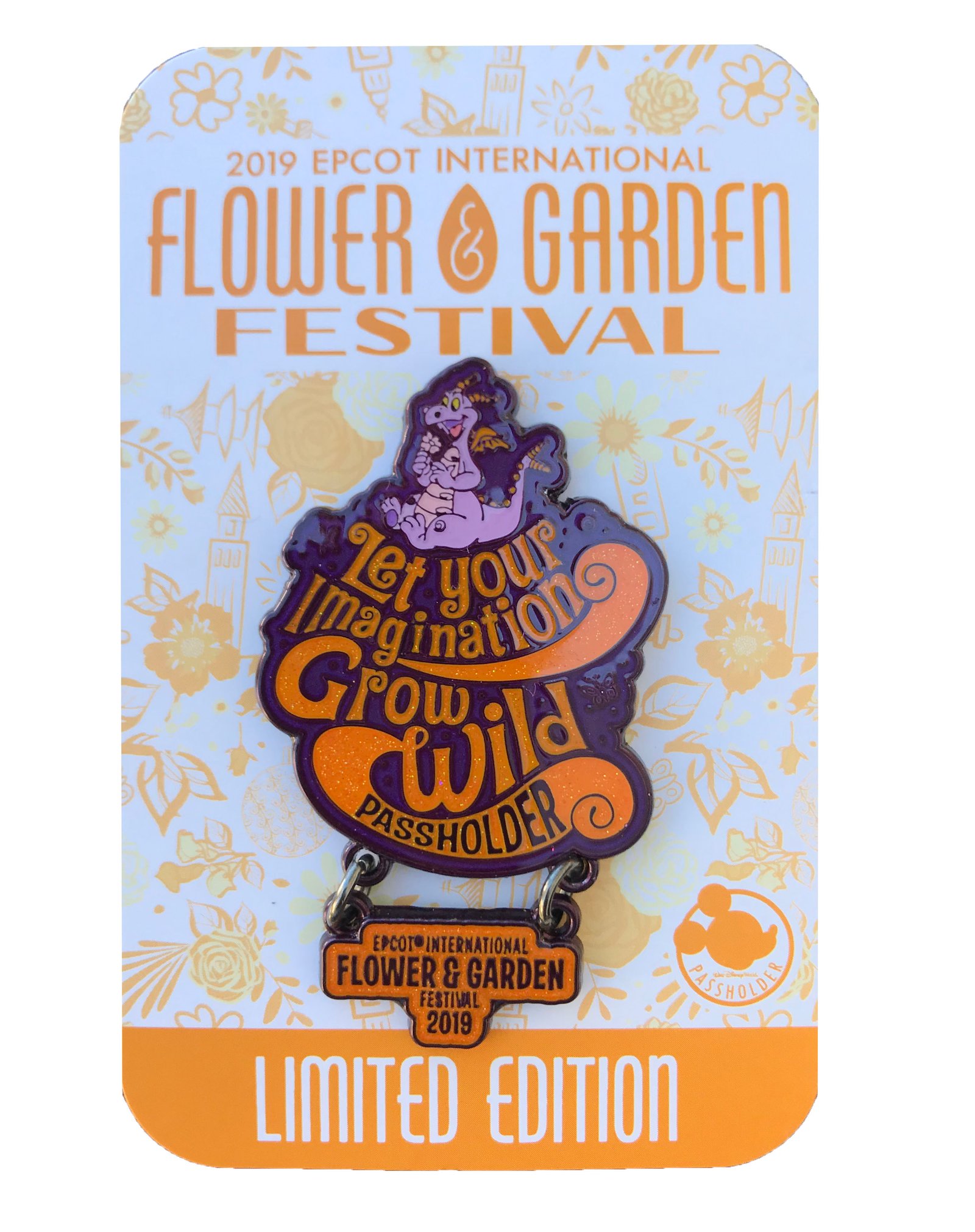 disney flower and garden pin - 2019 figment dangle - passholder