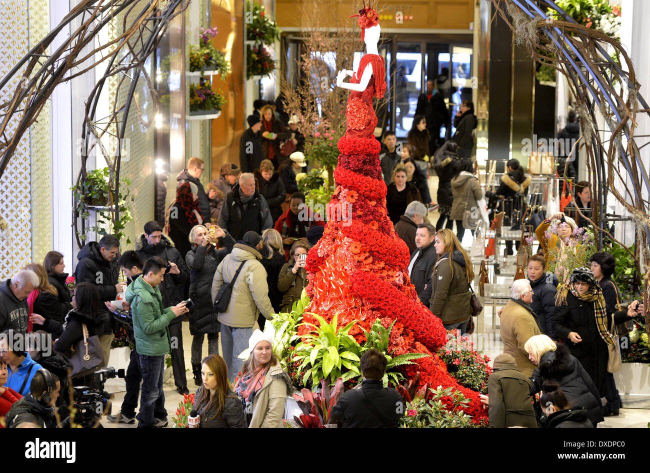 new york, usa. 24th mar, 2014. people enjoy floral decorations