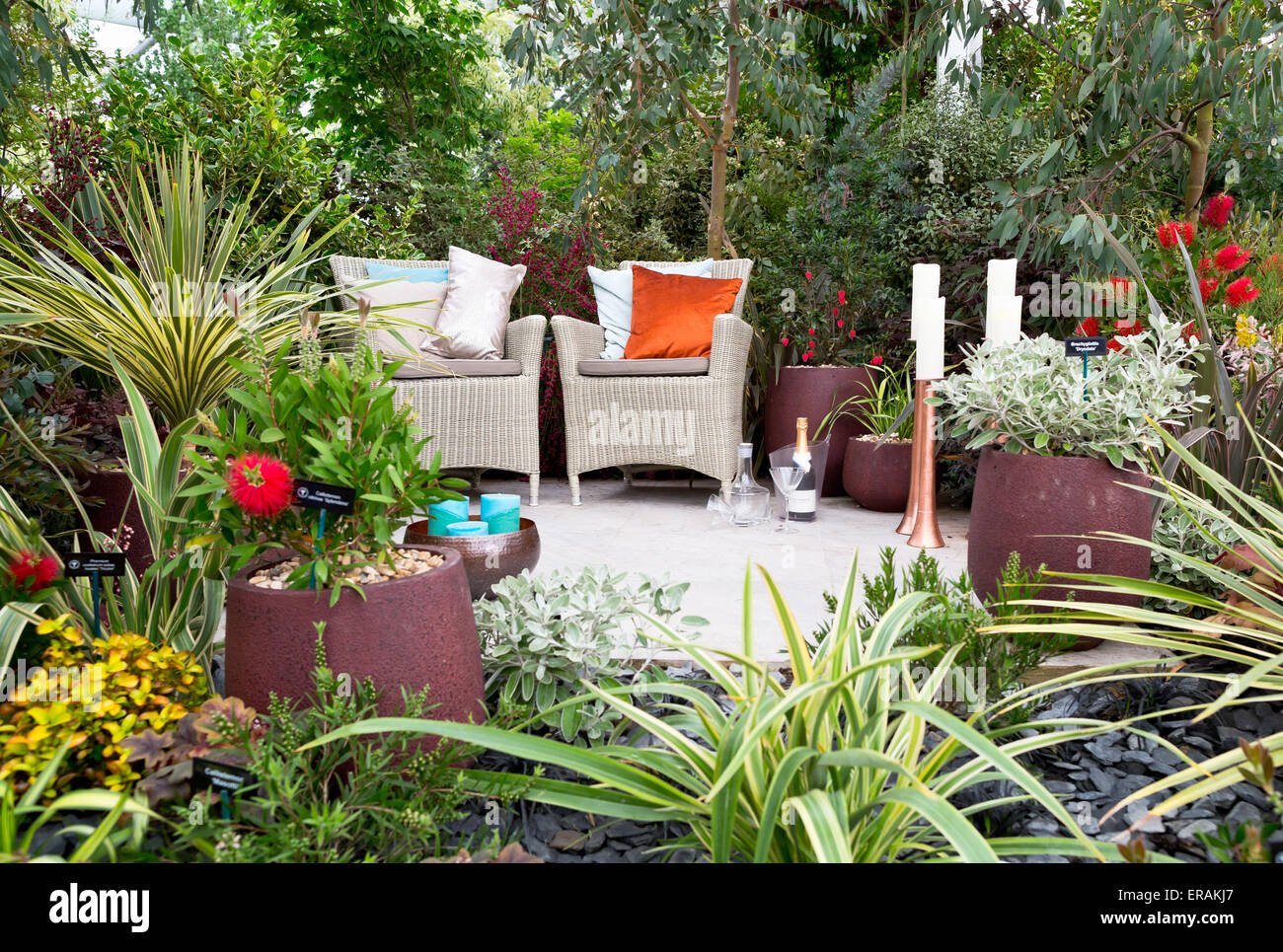 garden furniture display at the great pavillon at the rhs chelsea
