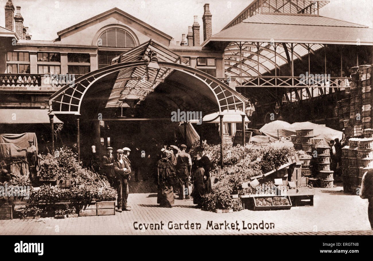 london - covent garden flower market. porters and flower sellers