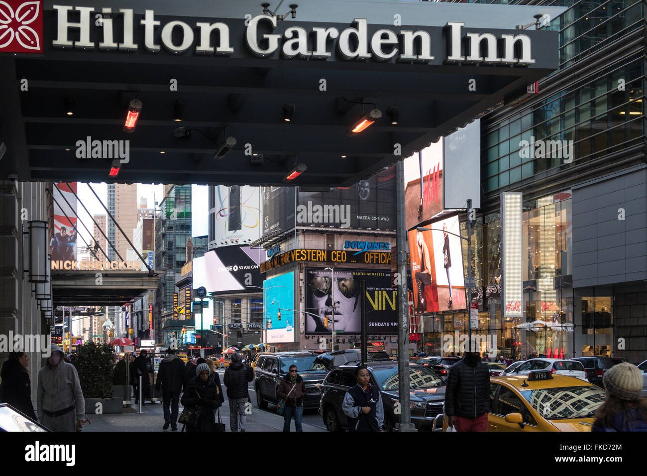 hilton garden inn, front entrance sign, 42nd street, times square