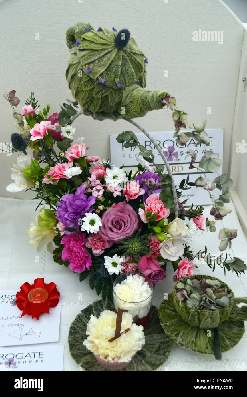 best in show floral art design titled 'afternoon tea' on display at