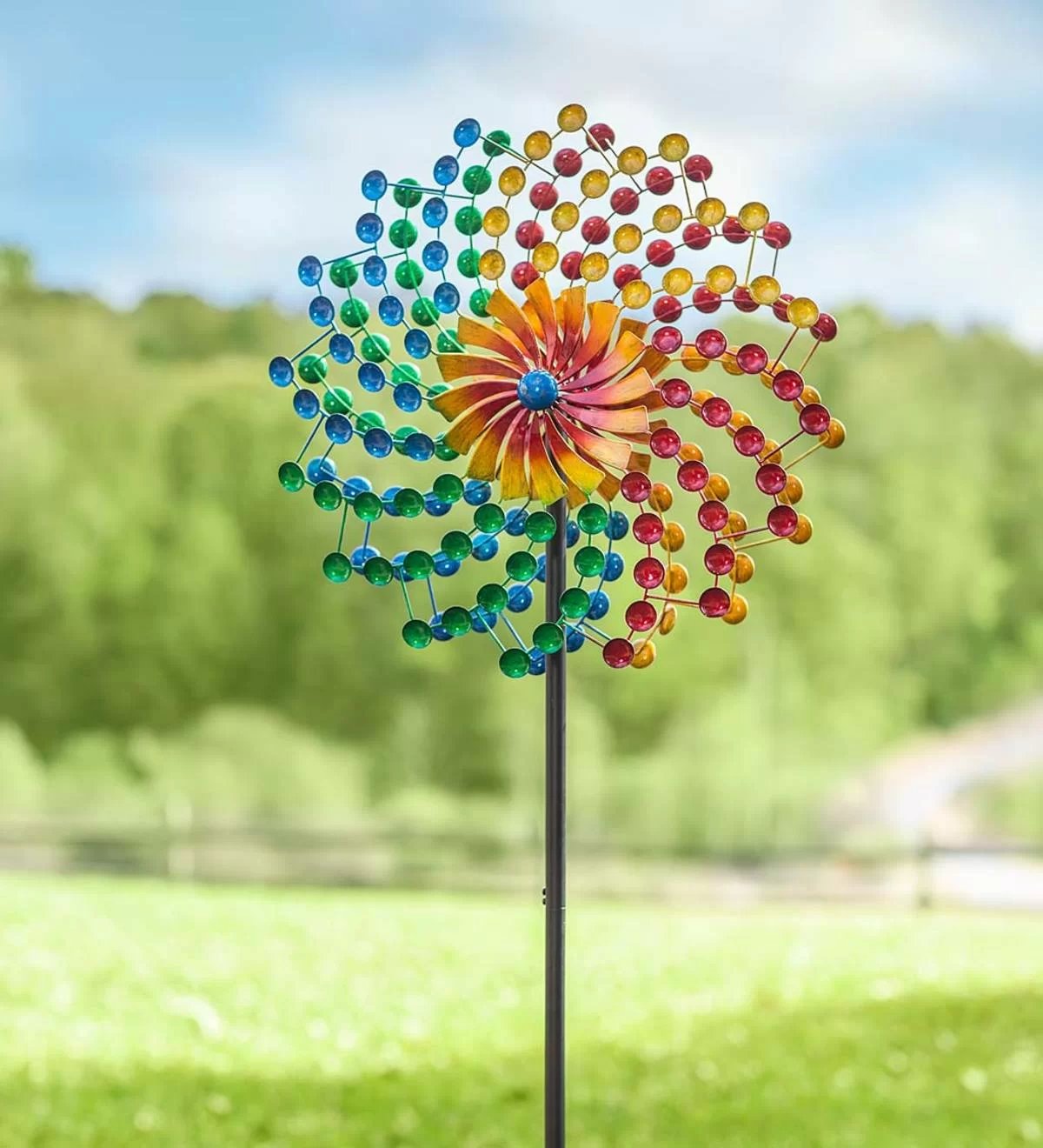 rainbow cups metal garden wind spinner