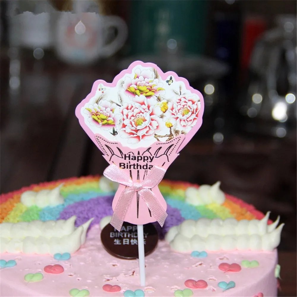 us $6.99 40% off|crley wholesale 12pcs bouquet flower cake toppers pink red  wedding children birthday party supply toppers birthday cake flags-in cake