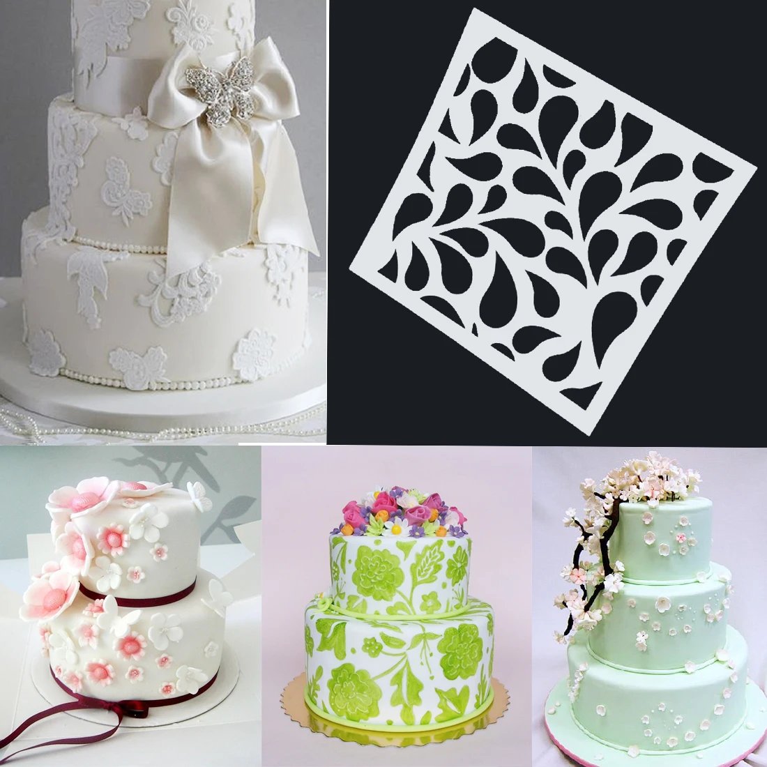 us $0.28 15% off|plastic cake foam spray template barista stencils  decoration tool garland mold cake printing flower model-in cake molds from  home &