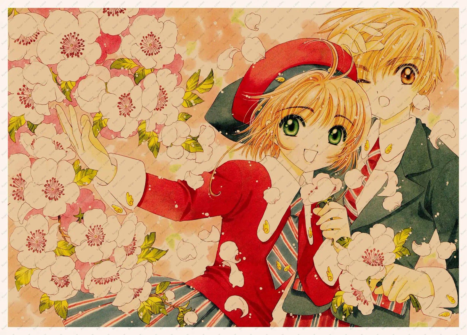 card captor sakura kinomoto sakura daidouji tomoyo wall sticker kraft  poster japanese anime poster retro poster