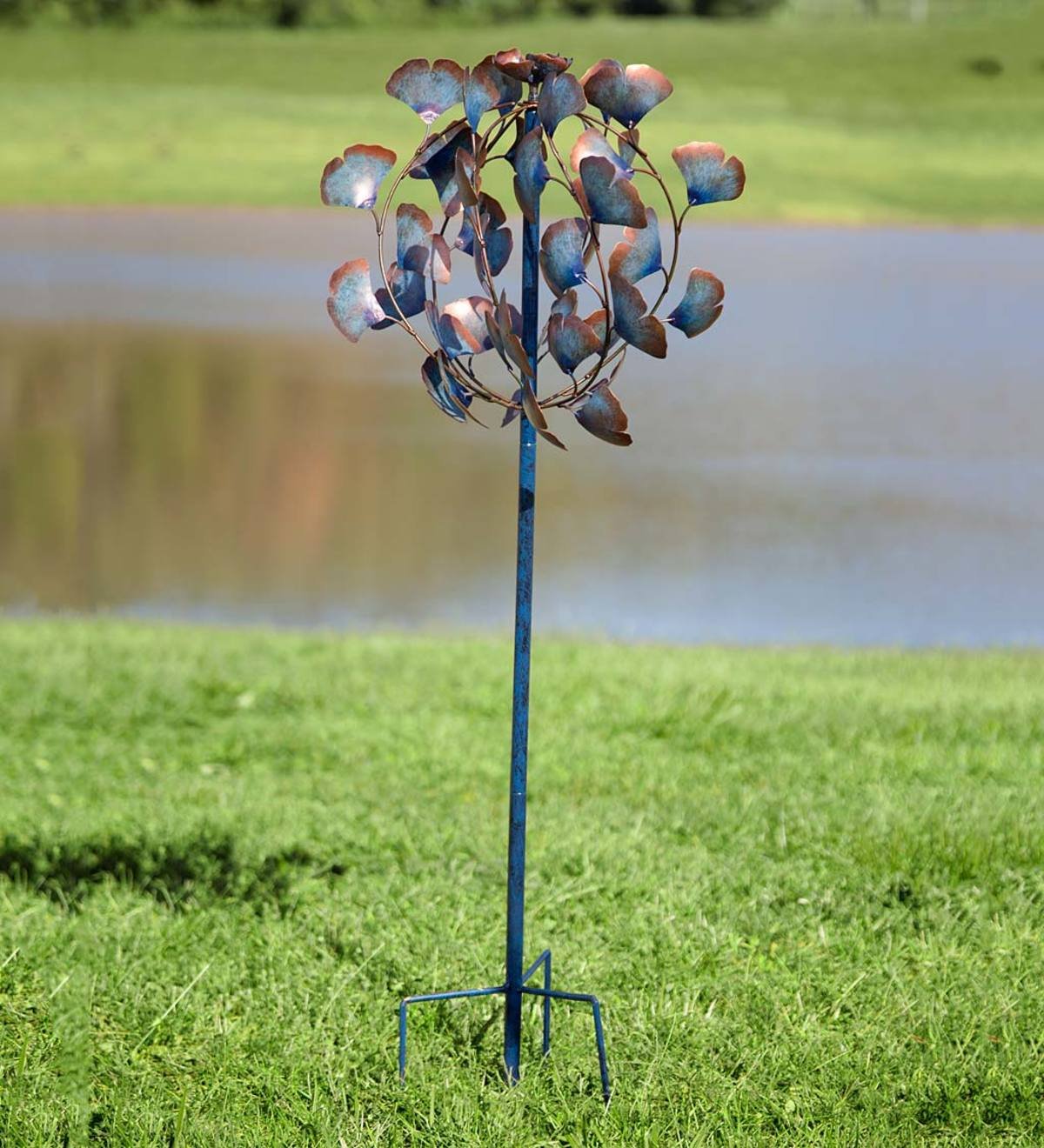 recycled metal ginkgo leaf garden wind spinner