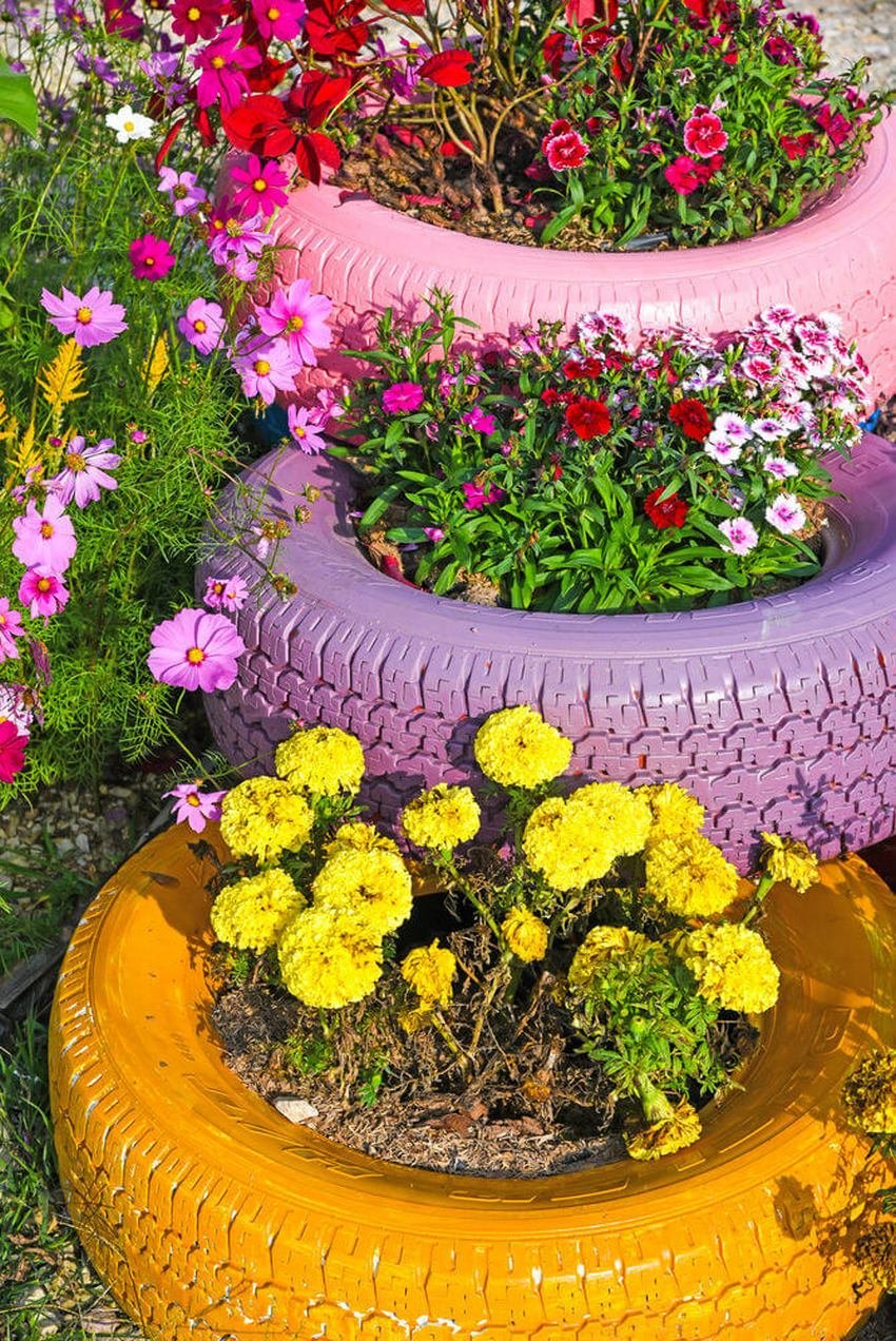 amazing diy flower beds made of old tires - great ideas to boost your