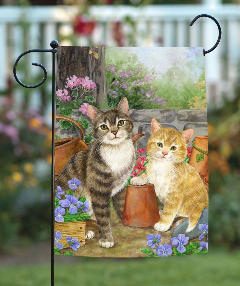 details about toland purrfect garden 12.5 x 18 cute kitty cat spring
