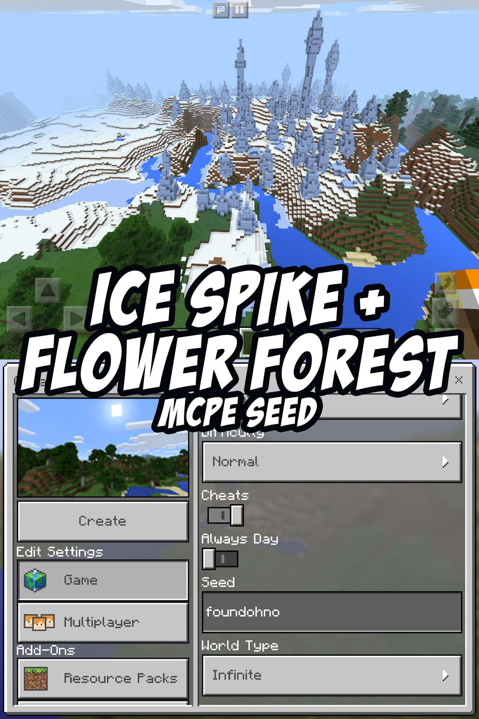 ice spike + flower forest biome - mcpe seed:foundohno | minecraft pe