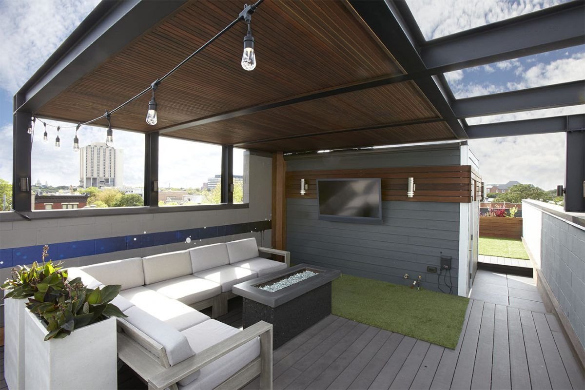 steel shade structure - chicago roof deck + garden | rooftop terrace
