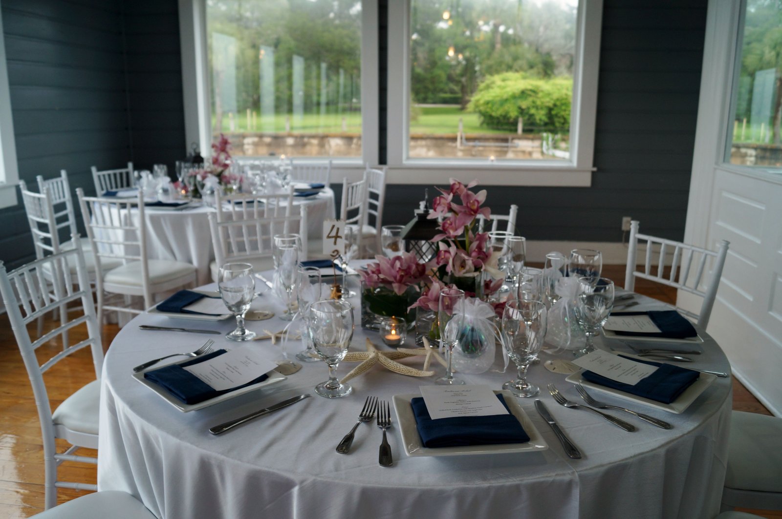 wedding reception at latitude 31, jekyll island, ga. navy hemstitch