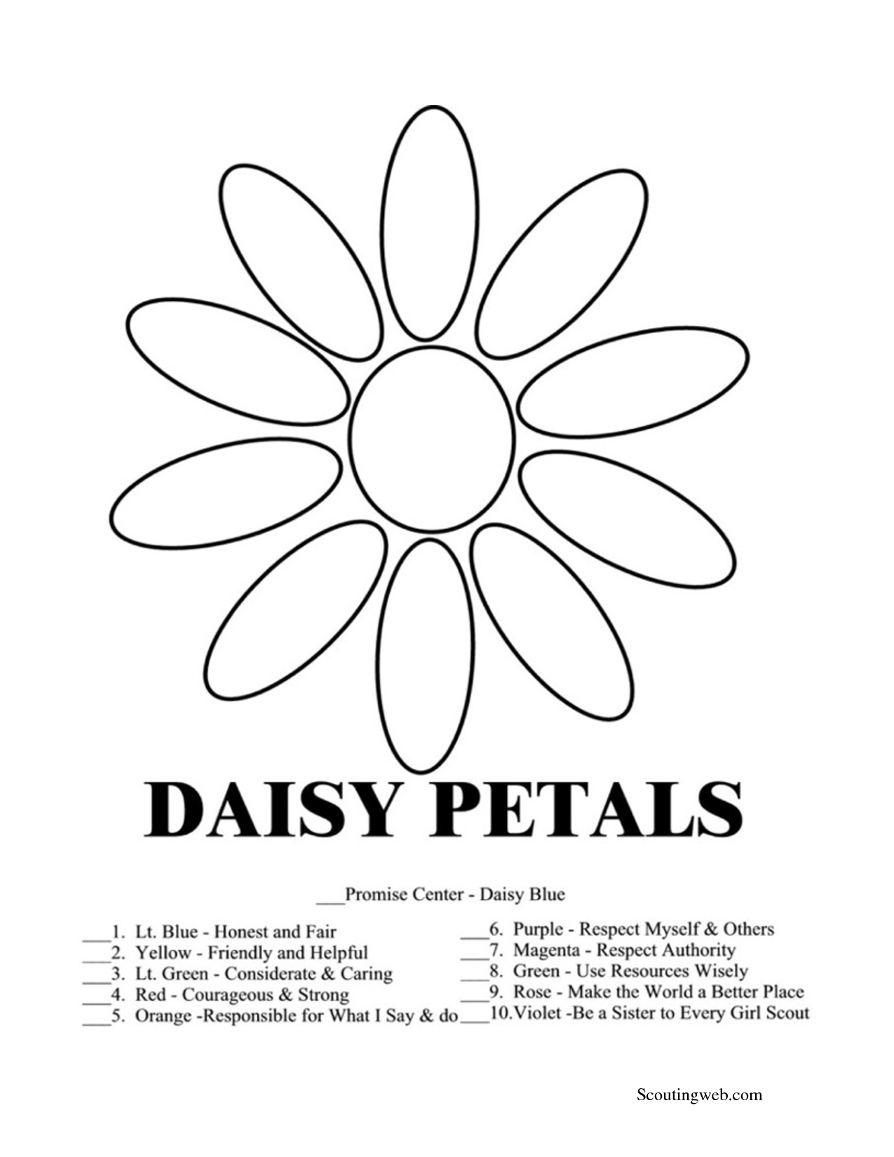 daisy petal coloring page | daisy | girl scout law, daisy girl