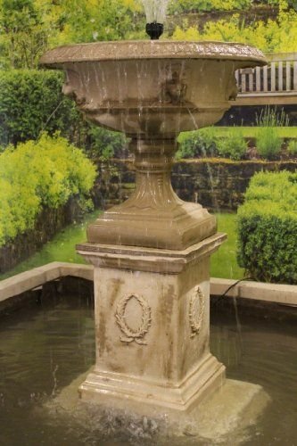 Ornate stone lion urn water fountain feature garden ...