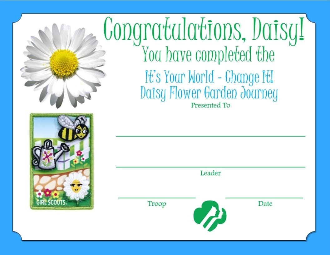 daisy flower garden journey certificate | daisy girl scouts | daisy