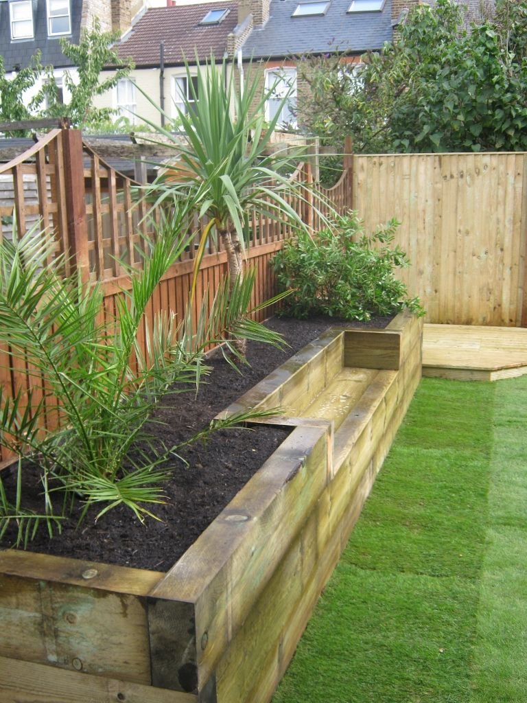 bench & raised bed, gardening, landscaping, seating, hardscaping