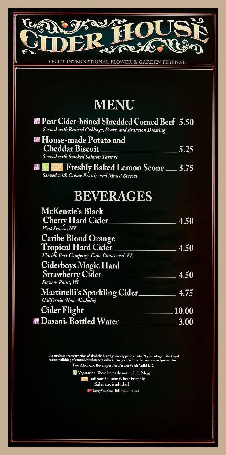 epcot flower and garden 2017 menu board and prices for cider