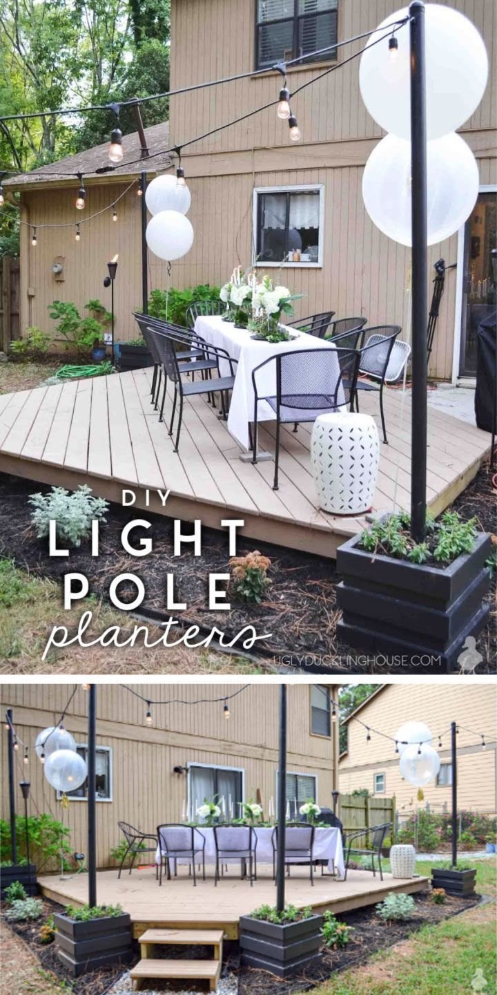 diy outdoor light pole planters around the deck in 2020 (with images