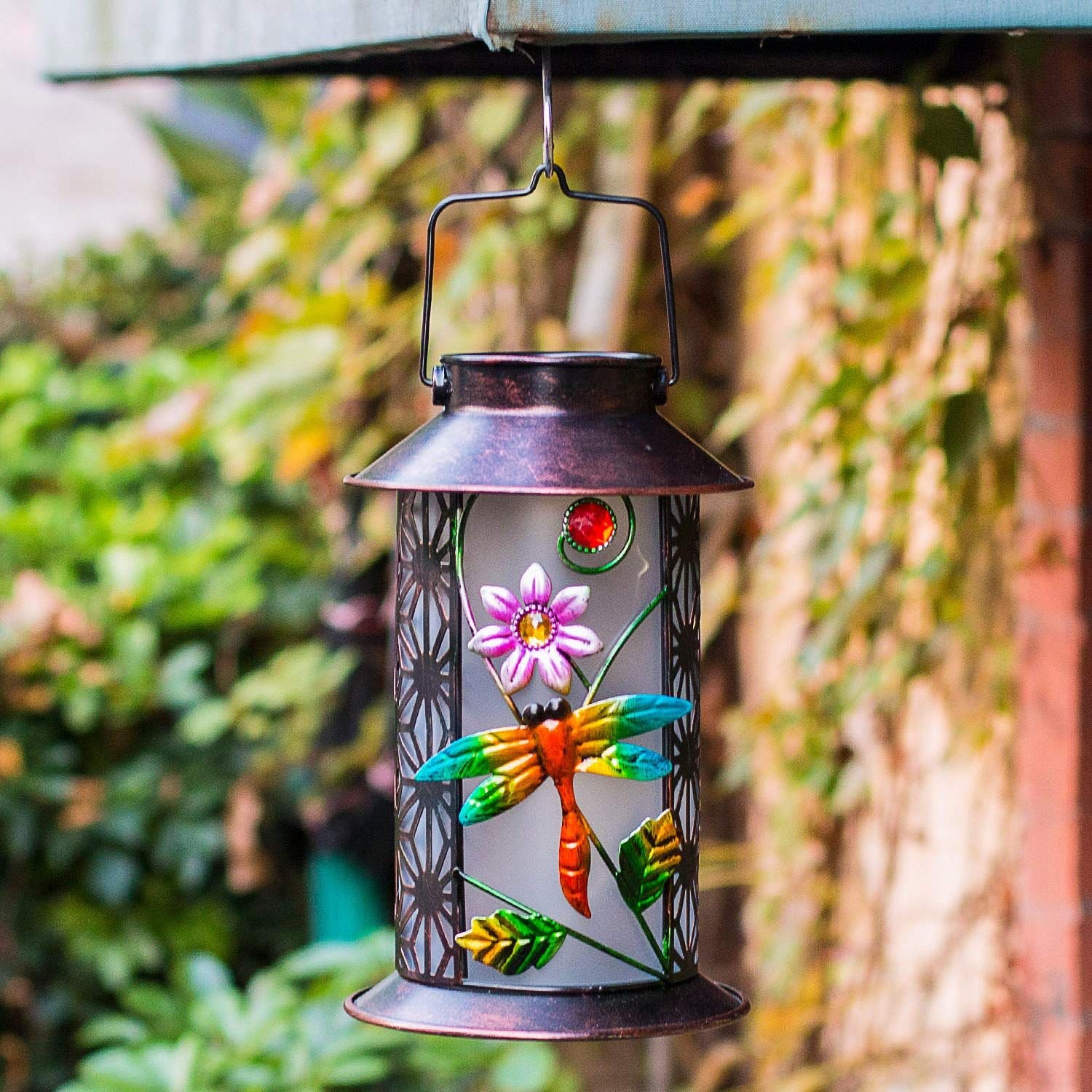 boaer garden solar lantern lights outdoor hanging dragonfly retro metal