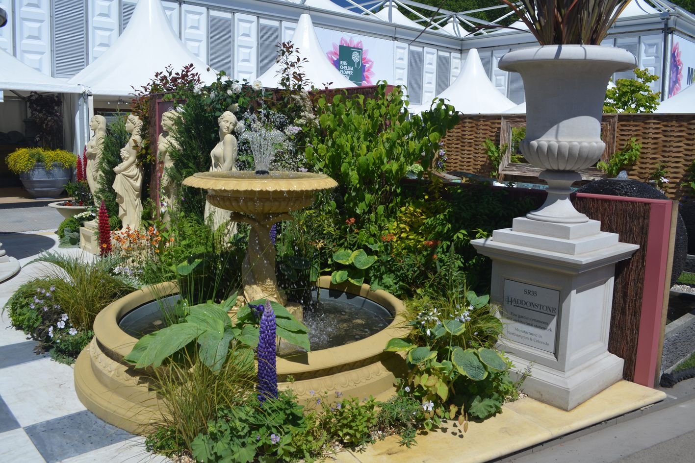 classical italianate fountain on the haddonstone exhibit at the