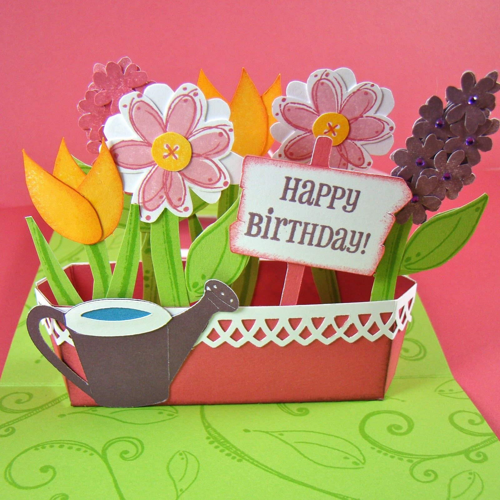 spring flower pop-up card. used cricut walk in my garden cartridge