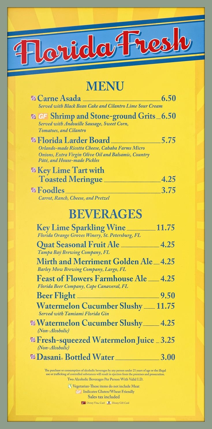 epcot flower and garden 2017 menu board and prices for the florida