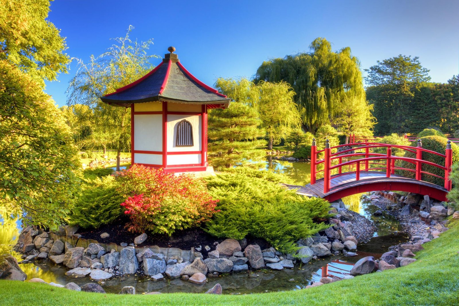pagoda and bridge - pagoda and bridge at the japanese garden at