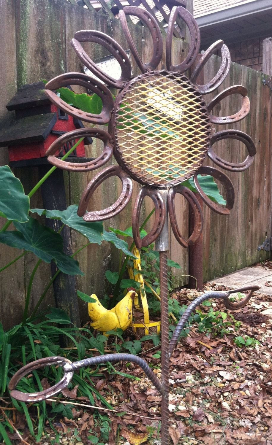large horseshoe flower yard/garden art by lowerarkcrafts on etsy