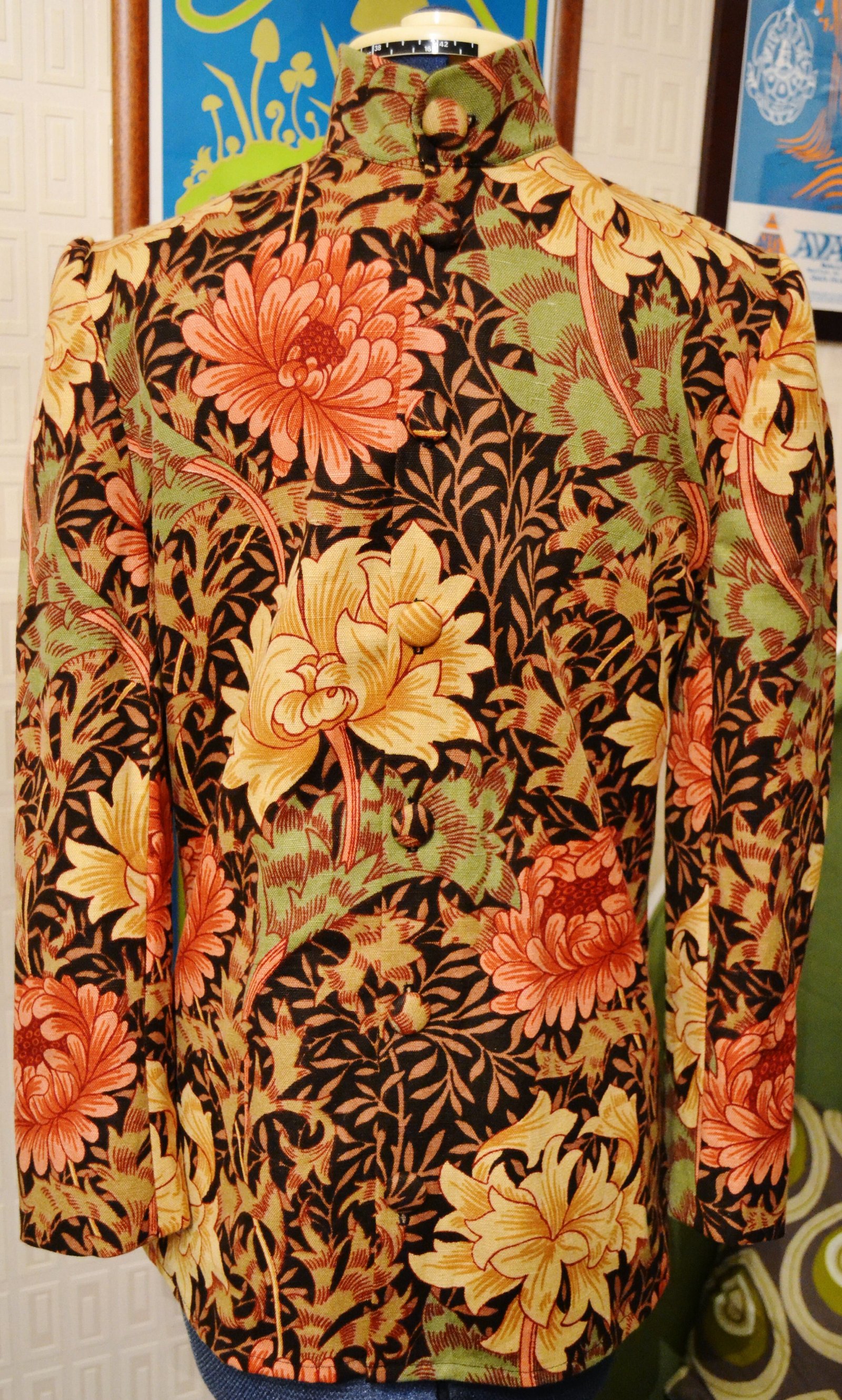 kaftan jacket: real vintage william morris chrysanthemum pattern