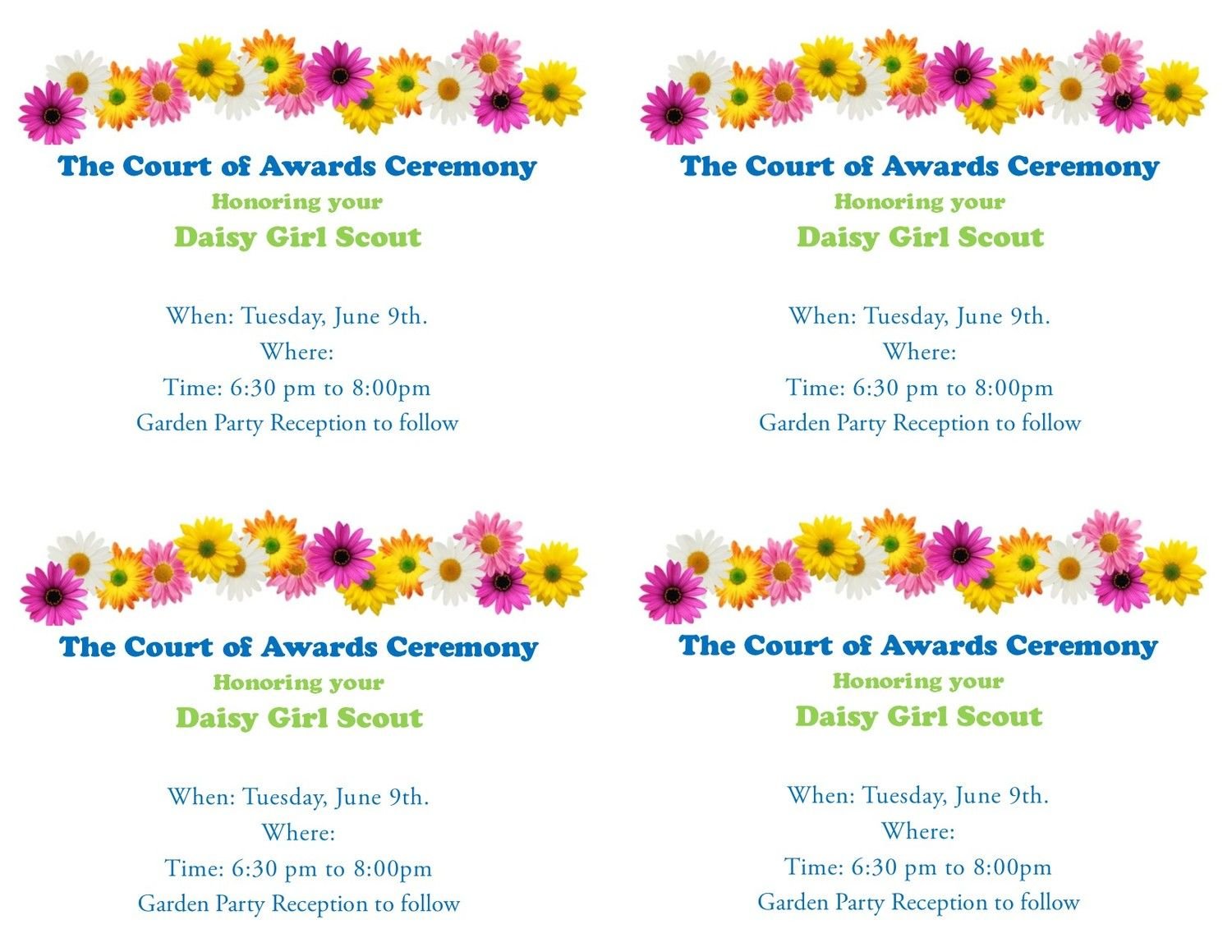 free girl scout invitations: court of awards garden party | girl