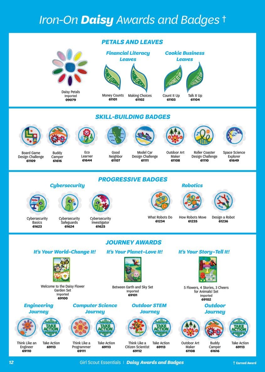 iron-on daisy awards and badges † petals and leaves cookie business